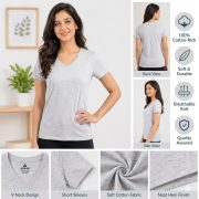 Ladies Cotton-Rich V-Neck Short Sleeve Top - Image 3