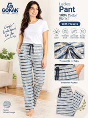 Ladies Striped Cotton-Rich Knit Pants