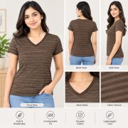 Ladies’ V-Neck Striped Short-Sleeve Top - Image 7