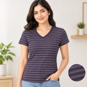 Ladies’ V-Neck Striped Short-Sleeve Top - Image 6