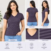 Ladies’ V-Neck Striped Short-Sleeve Top - Image 8