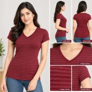 Ladies’ V-Neck Striped Short-Sleeve Top