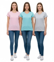 Ladies Cotton-Rich V-Neck Short Sleeve Top