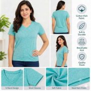 Ladies Cotton-Rich V-Neck Short Sleeve Top - Image 7
