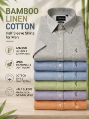 Bamboo, Linen, Cotton Shirts for Men. [ Half Sleeve ]