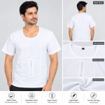 Men's 100% Cotton Deshi Baniyan – Half Sleeves Woven Vest with Secure Zipper Pocket – White