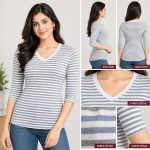 Ladies Top Striper T- Shirt 3/4th Sleeve