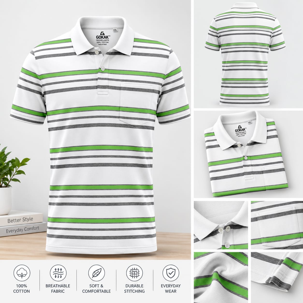 STR POLO BL GRY2A1 Men’s Stripe Polo T- Shirt - Image 1