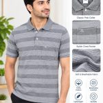 Men's 100% Cotton Striped Polo T-Shirt