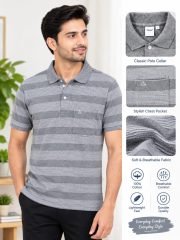 Men's 100% Cotton Striped Polo T-Shirt