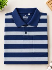 Men's 100% Cotton Striped Polo T-Shirt - Image 3